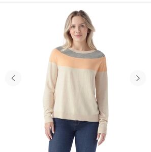 Smartwool Women's Edgewood Colorblock Crew Sweater, Size XL Almond Donegal Ivory